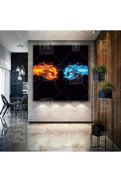 SML TABLO Foc și Apa Fist Contrast Art Decor Pictură pătrată pe pânză