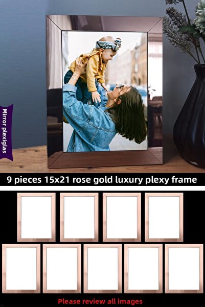 yhfoto 9 قطع 15x21 A5 إطار زجاجي مرآة ذهبي وردي - إطار زجاجي فاخر