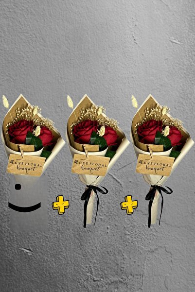 Luxe Floral Bouquet 3 قطع من باقة الورود الصغيرة المخملية المكونة من قطعتين و...