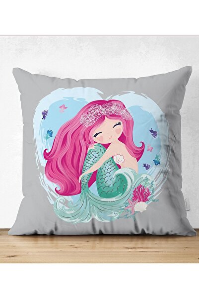 Realhomes Husă de pernă cu imprimare digitală pentru cameră pentru copii, din piele întoarsă, cu design sirenă pe podea gri cu două fețe