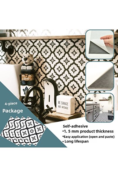TechnoSmart 4 Pieces 30cm×30cm Self Adhesive Lvt Floor Wall Covering Kitchen Bathroom Tile Sticker