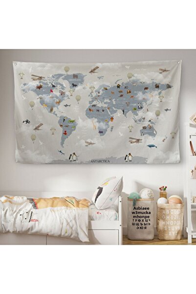 Harita Sepeti غطاء حائط لغرفة الأطفال والرضع بخريطة العالم التعليمية - سجادة ...