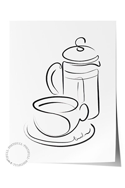 Postifull Poster cu artă în linie cu cafea, poster de perete fără cadru, pict...