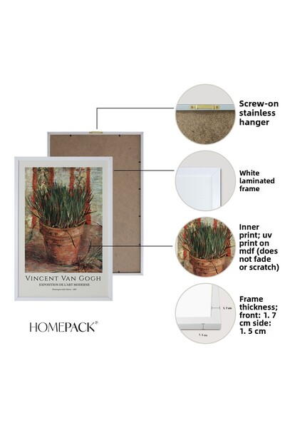 HOMEPACK Set de picturi din 3 piese Vincent Van Gogh cu cadru laminat alb Hpn100