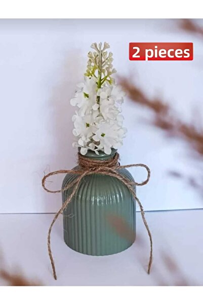 E.M.S AVM مزهرية مخططة باللون الأخضر النعناعي - 2 مزهرية بنمط زهور صناعية وجافة