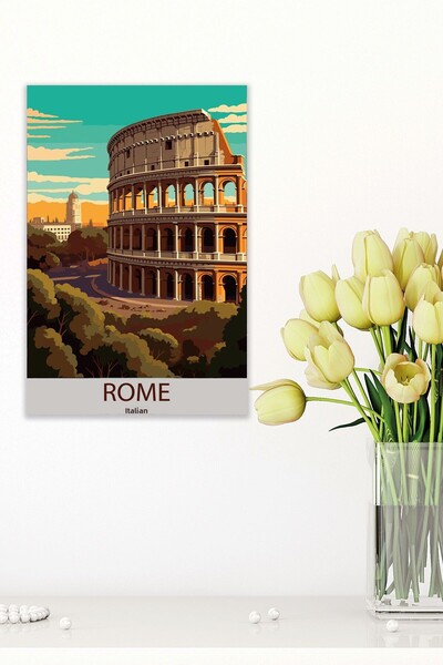 qoeuyl boutique Ζωγραφική με αφίσα από ξύλο MDF Roman Collesium Retro Vintage...