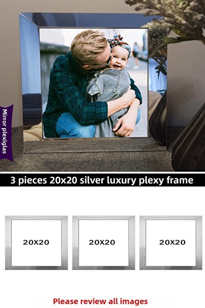 yhfoto 3 bucăți 20x20 cadru din plexiglas cu oglindă argintie - cadru din plexiglas de lux - cadru argintiu - cadru pătrat
