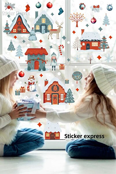 Sticker Ekspres مجموعة ملصقات حائط للأبواب الزجاجية لعيد الميلاد الثلجي والأش...