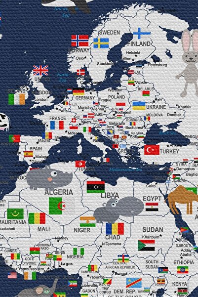 N NOXXO Wall Cloth Children's Room World Map Quality Canvas Wall Tapestry-4044