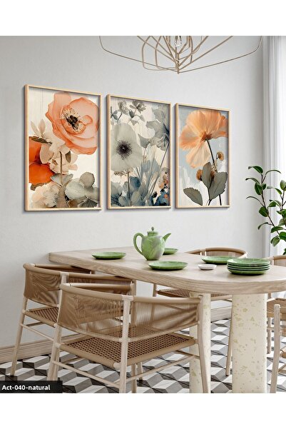 Evinemoda Watercolor Look Print 3 Piece Wooden Framed Painting Act