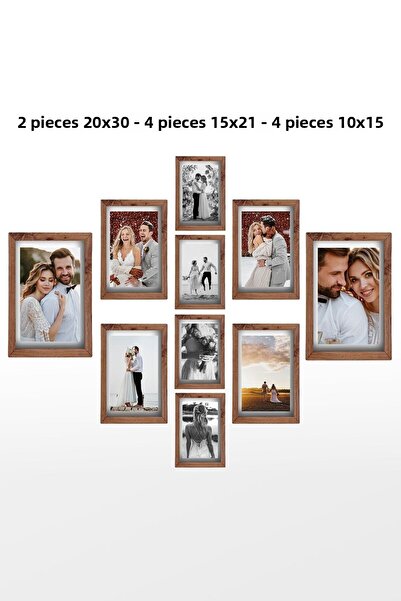 yhfoto Ramă foto din lemn MDF din plexiglas cu mai multe cadre - 2 bucăți 20x30 - 4 bucăți 15x21 - 4 bucăți 10x15