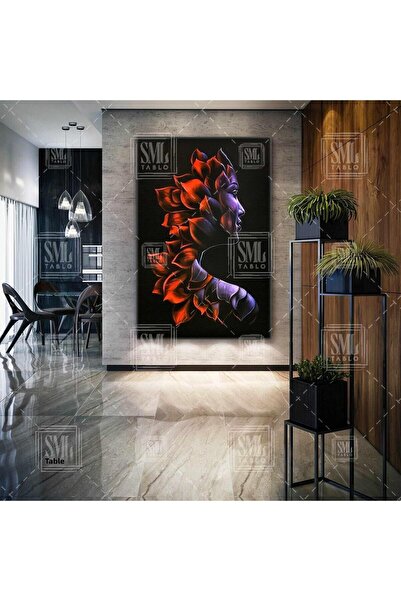 SML TABLO Pictură verticală pe pânză cu urme de pensulă de portret din frunze...