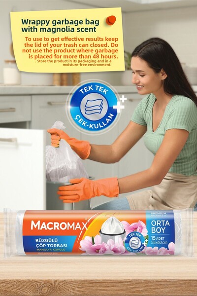 MACRO MAX Gathered Magnolia Garbage Bag Medium Size 15 Pcs