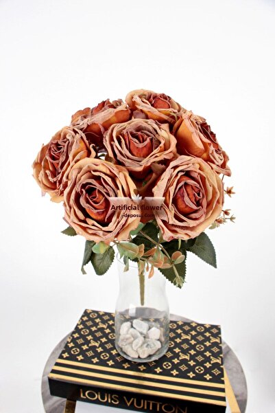 Yapay Çiçek Deposu Buchet de trandafiri uscati artificiale Lux 7 piese 40 cm maro