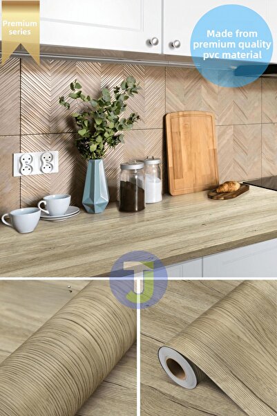Technojet Self Adhesive Natural Wood Textured Wall Cabinet Table Kitchen Countertop Veneer 60cmX500cm