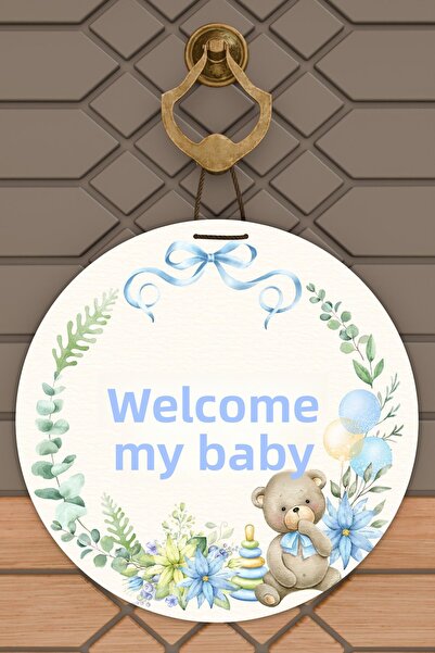 Dormot Home Μοντέρνα ψηφιακή εκτύπωση Λευκό μπλε αρκουδάκι Welcome Baby Door ...