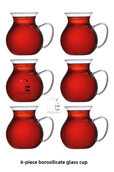 Tilbe Home Set of 6 Striped Enjoyable Ala Borosilicate Glass Cups Heat Resistant Tea Cup Set with Handles