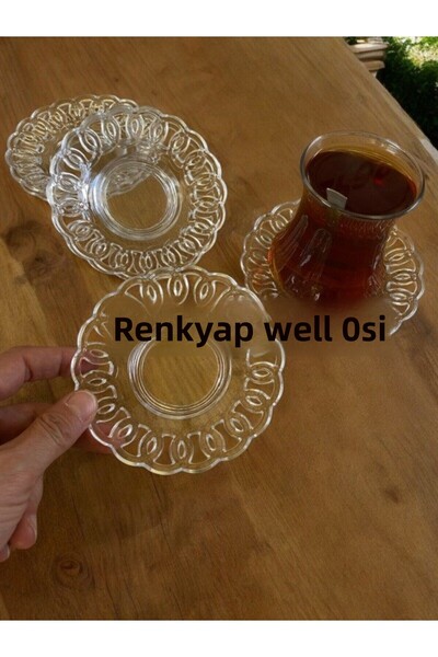 RENK YAPI RÜYASI Tea Plate 6 Tea Plates, Melamine Tea Plate, Solid Plastic Coaster with Porcelain Appearance Fashionable Pattern