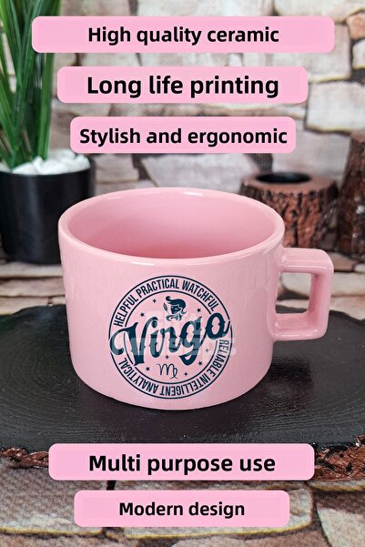 giftkonsept Virgo Traits Printed Virgo Zodiac Sign Square Cup with Handle Pink Mug Cup