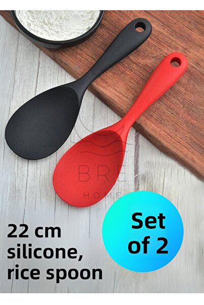 BRE HOME ملعقة تقديم مقاومة للحرارة عالية 22 سم، قطعتين، أحمر وأسود