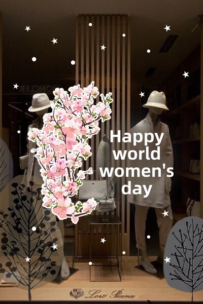 New Jargon Autocolant din sticlă pentru vitrină cu mesaj de Ziua Femeii și flori