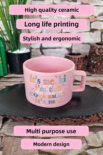 giftkonsept Its Me Hi I'M the Aunt Printed Still Aunt Square Cup with Handle Pink Mug Cup