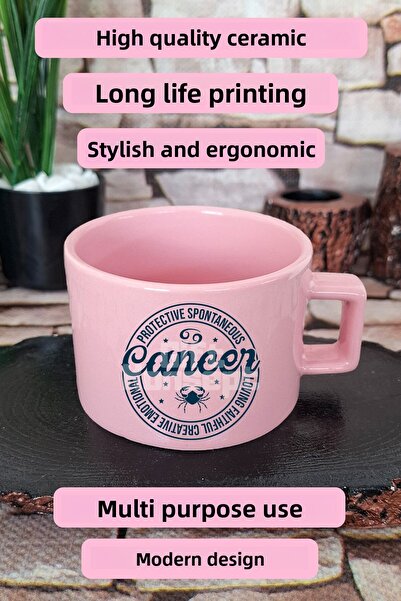 giftkonsept Cancer Traits Printed Cancer Zodiac Sign Square Cup with Handle Pink Mug Cup
