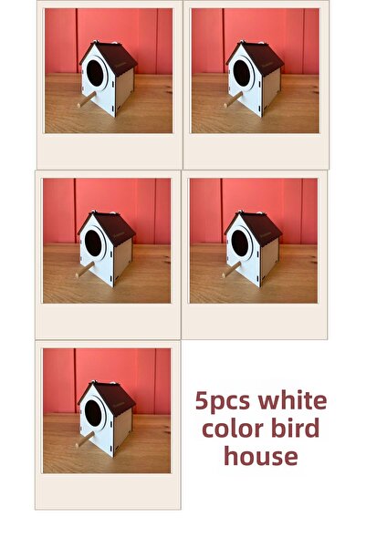 WoodenZoo Wooden Decorative Bird House Nest, Nest, Balcony, Garden Accessory Set of 5 (White)