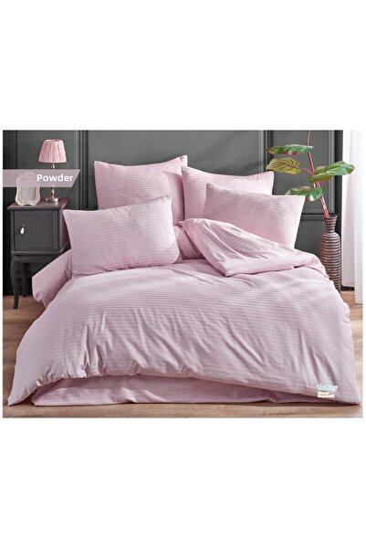 GİNETEKS SET DE PĂTĂ DE SATIN CU DRESĂ ROZ BUMBAC CUPLU (set cuvertură de pil...