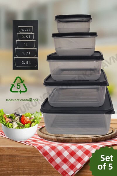 Turuncu Portakal Storage Container with Lid (Set of 5) Kitchen Organizer Square Organizer