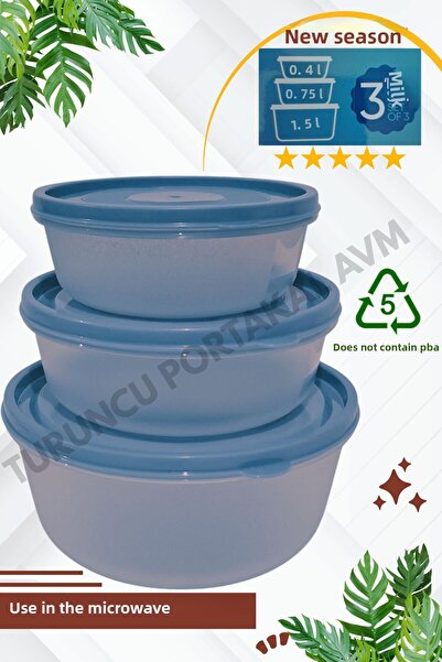 Turuncu Portakal Storage Container with Lid Suitable for Microwave and Deep Freezer (Set of 3) Kitchen Organizer Round Organizer