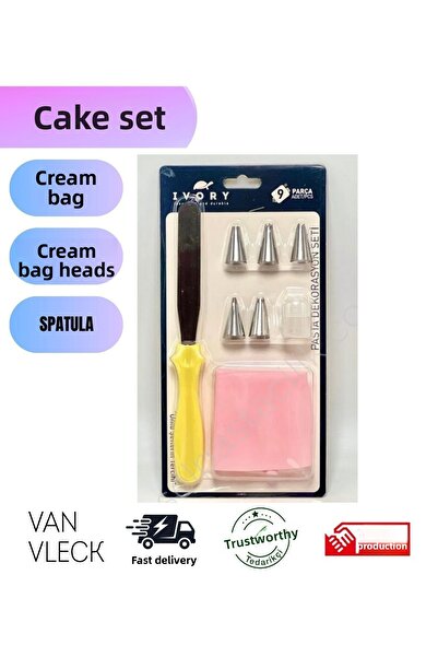 VAN VLECK مجموعة تزيين الكيك مكونة من 9 قطع - ملعقة، كيس كريمة، 5 حوامل وماسق...