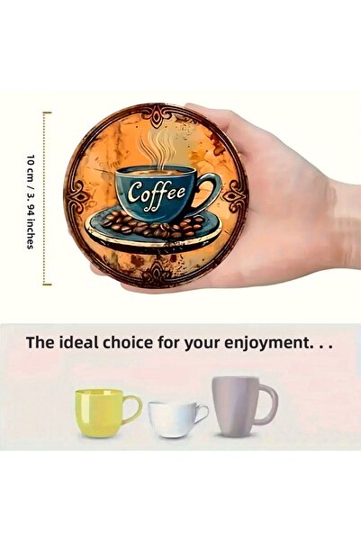 kutuTR ☕   Set of 6 Coffee Themed Coasters in Retro Style – Mdf |   10cm Brd-028