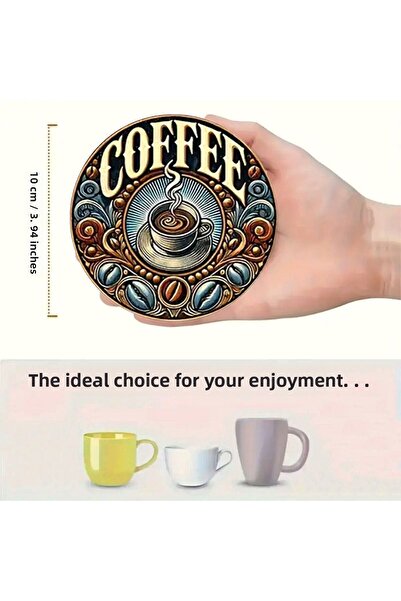 kutuTR ☕   Set of 6 Retro Coffee Themed Mdf Coasters – 10 cm |   Brd-029