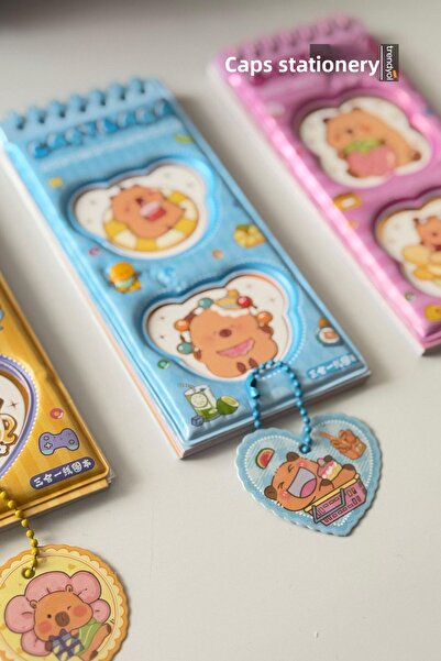 caps anlarınızı paylaştığınız ortağınız 1 قطعة دفتر ملاحظات وملصق (ملصق) على شكل كابيبارا مع سلسلة مفاتيح وتفاصيل على شكل قلب