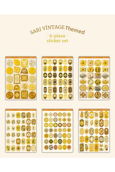 MirayDesign Set de 6 autocolante cu tematică vintage galbenă – 12x17 cm | Pen...