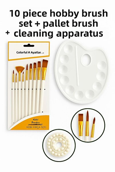DESUP MODEL Artistic Kit 10-Piece Brush & Palette & Brush Cleaner Professional Painting Brush Set - White