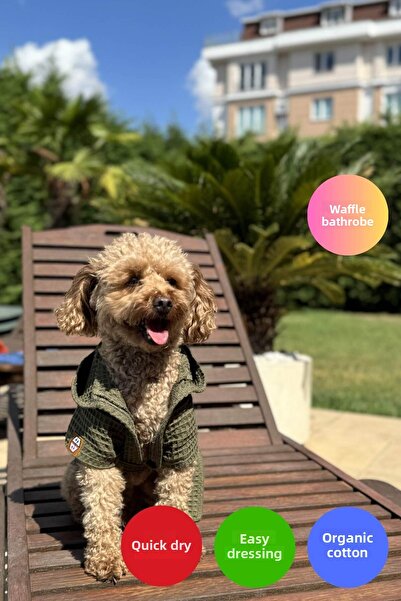 salya store Waffle Dog Bathrobe Fast Water Absorbent Organic Cotton Fabric, Dog Clothing - Khaki