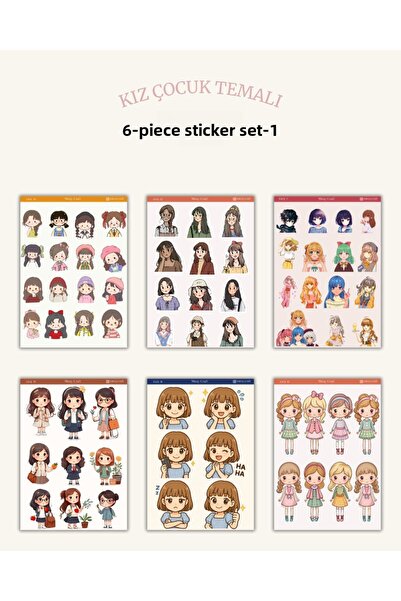 MirayDesign مجموعة ملصقات ذات طابع بناتي مكونة من 6 قطع - 12 × 17 سم | دفتر ي...