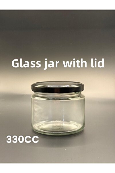 Massteelger Glass Jar 330 Cc Magnolia Honey Jam Dessert Jar with Black Lid