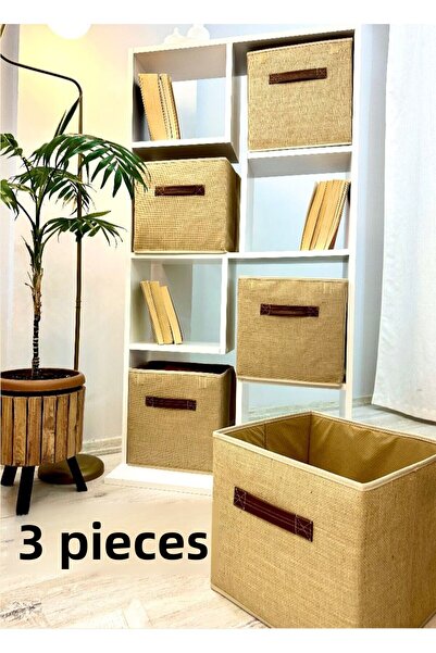 aydev home collection 3-Piece Coverless Jute Cabinet Laundry Toy Organizer Folding Storage Box Organizer 30X30X30
