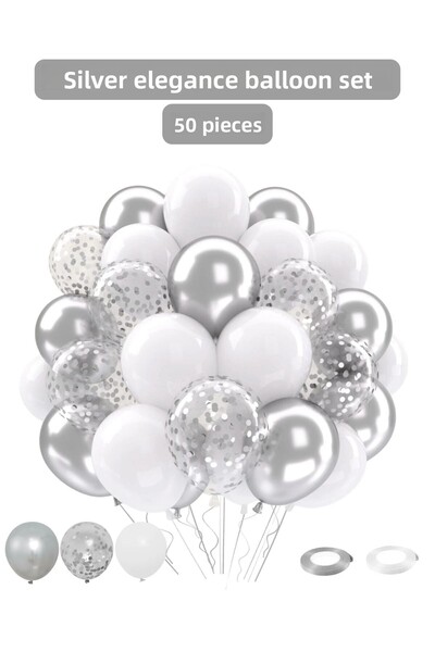 Mielibon مجموعة بالونات سيلفر إليجانس – 12 بوصة كروم فضي وأبيض، مجموعة بالونا...