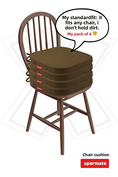 XPERMATE Pernă ovală pentru scaun, 4 bucăți, cu fermoar, lavabilă, respingătoare de apă și ulei 42x42x5 maro Standardfit