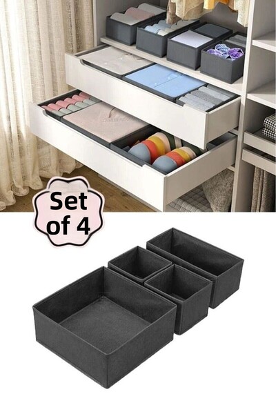 Tex Republic Set de 4 cutii de depozitare pentru haine, șosete, lenjerie de corp