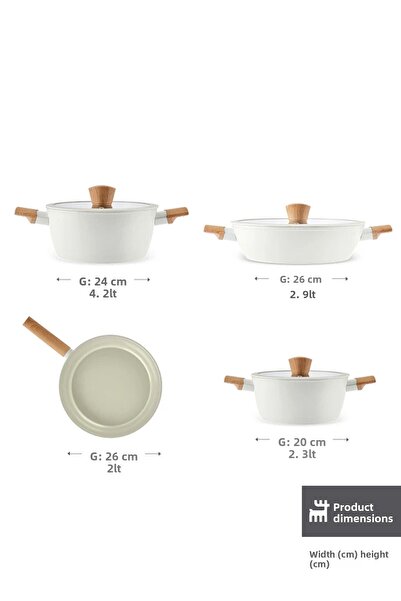 Karaca X Refika Swiss Crystal Almond Cream Induction Base 7 Piece Pot and Pan Set