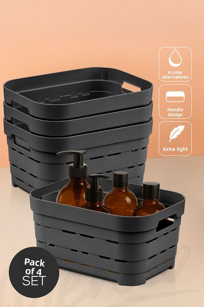 Vienev 4 قطع 3.8 لتر صندوق تخزين مثقوب أنثراسايت