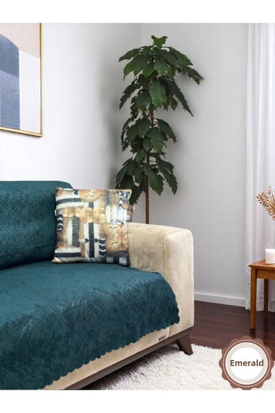 PAWN MARK COMPANY Jacquard Chenille Non-Slip Sofa Cover and Sofa Bed Cover 175X215 cm |   Microfiber Sofa Shawl Emerald