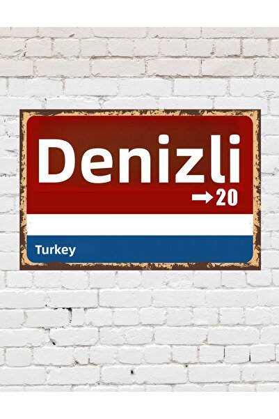 TABLOX Denizli 20 Placă Decorativă Oraș Tablou Retro MDF Tablou Lemn Semnul S...