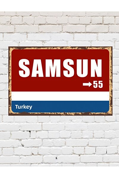 TABLOX Samsun 55 Placă decorativă oraș pictură retro pictură din lemn MDF cad...