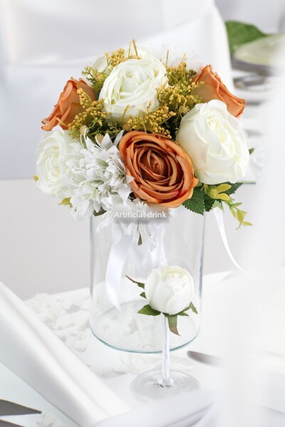 Yapay Çiçek Deposu Set de 2 buchete de mireasă Amber Dreams